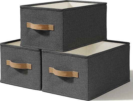 LayerSpace 3 Pack Fabric Storage Bins for Shelves | 14¾" L*10¼" W*8¼" H Closet Storage Bins | Collapsible Closet Organizers for Clothes | Linen Clothes Bins | Black