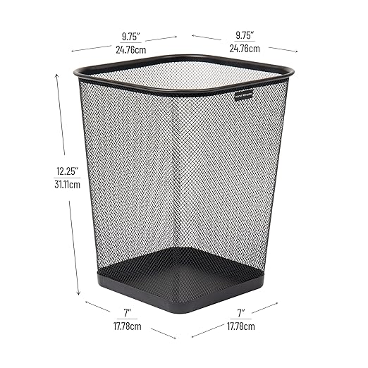 Mind Reader Mesh Trash Can, Waste Paper Basket, Square, Office, Metal Mesh, 9.75" L x 9.75" W x 12.25" H, Set of 4, Black