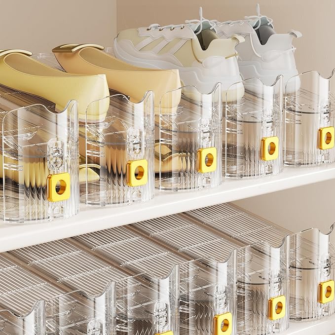 FENRUNXU Shoe Slots Organizer for Closet, Shoe Stacker Organizer Double Layer Stack Shoe Rack, Shoe Display Shelf 50% Space Saver Storage Holder for Closet, 30 Pack