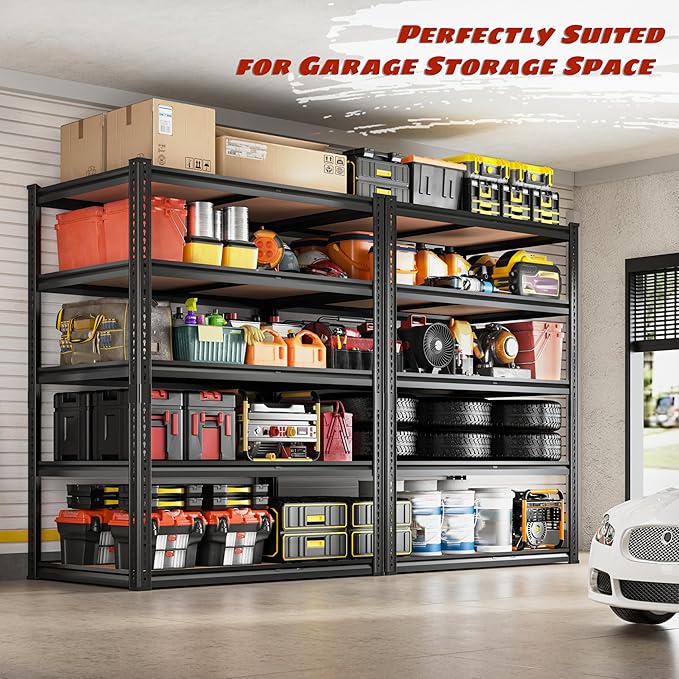 ROOMFAVE 2250LBS Storage Shelves Heavy Duty 5 Tier Garage Storage Shelving, Adjustable Metal Shelving Unit Utility Rack Shelf for Warehouse,Pantry,Closet,Kitchen 72" H x 35.56" W x 16" D, Black,Gift