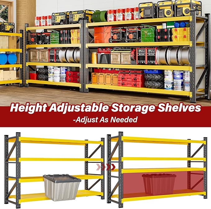71.3" Wide Heavy Duty Garage Shelving Units,5000LBS Deep Storage Shelves,Yellow Metal Garage Shelves,Steel Shelf,Large Storage Rack,Industrial Shelving for Shop,Warehouse,Basement,71.3"W x 24"D x 70"H