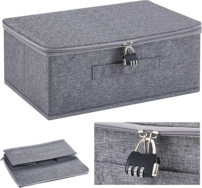 Briwooody Discreet Lockable Toy Bag Storage Organizer Toy Bag Storage Bins Case with Zipper Lid for Women and Men Clothes Container(Gray,15 x 10 x 6.3 Inch)