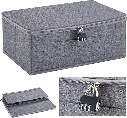 Briwooody Discreet Lockable Toy Bag Storage Organizer Toy Bag Storage Bins Case with Zipper Lid for Women and Men Clothes Container(Gray,15 x 10 x 6.3 Inch)