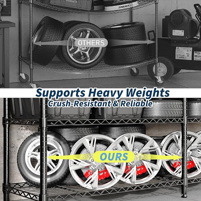 Garvee Storage Shelves 60" W Heavy Duty Metal Shelving Unit, 4-Tier Wire Rack Shelving for Kitchen Garage Storage, Load 1060LBS, Adjustable Wire Shelf for Pantry Room Basement, 13.8" Dx59.5 H, Black