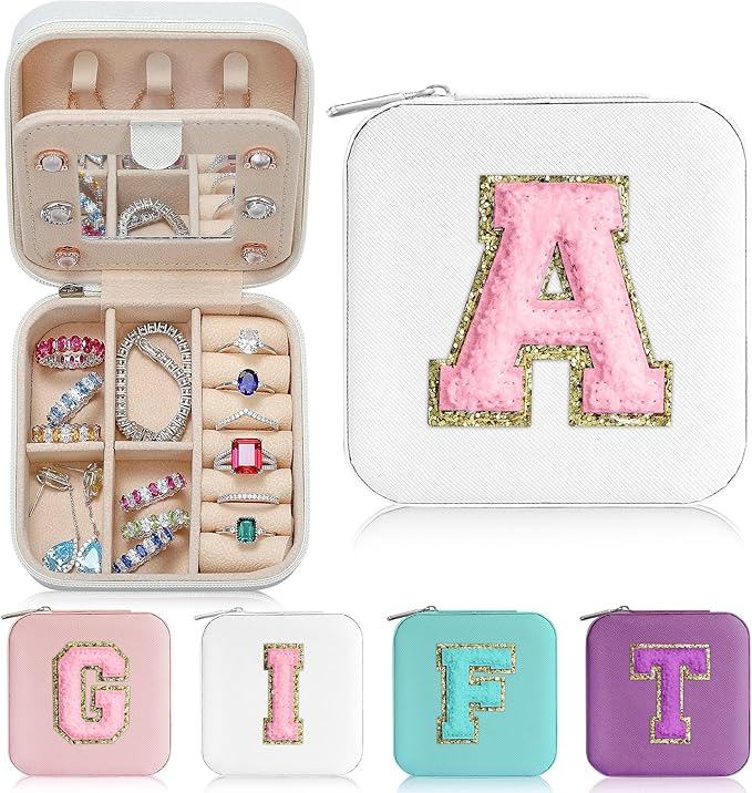Parima Mothers Day Gifts for Mom Daughter - Girl Gifts, 6 7 8 9 10 11 12 13 14 Year Old,Gift for Teens Kids Daughter Sister Birthday Gift, Travel Jewelry Case Small Jewelry Box | Letter A, White