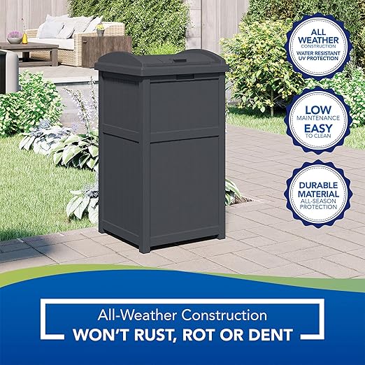 Suncast 2 Pack Trash Hideaway Refuse Container, Stylish Resin Outdoor Garbage Bin with Latching Lid, 30 to 33 Gallon Capacity, Cyberspace