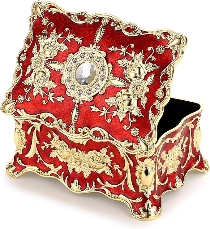 Hipiwe Hipiw Vintage Jewelry Organizer Box - Metal Trinket Storage Box Ornate Treasure Chest Box Jewelry Decorative box Keepsake Gift Box Case for Women,4.9"x3.4"x2.7"