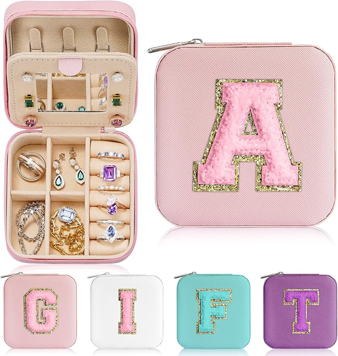 Parima Gifts for Girls - Gifts for Teen Girl Trendy Stuff, 6,7,8,9,10,11,12 Year Old Girl Birthday Gift Travel Jewelry Box Organizer Gift 2026 - Letter A, Pink