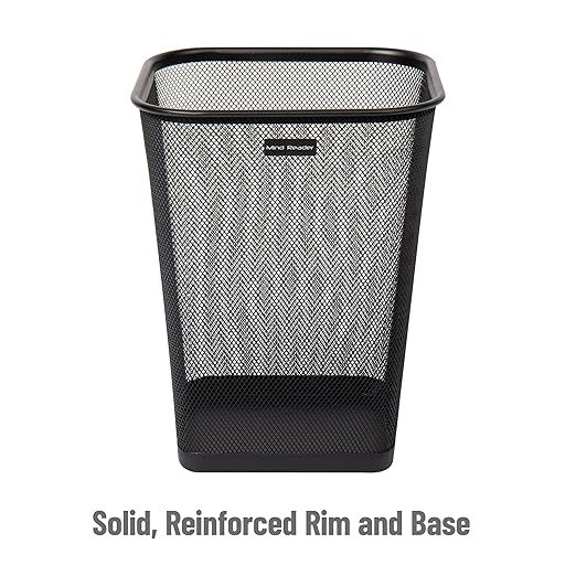 Mind Reader Mesh Trash Can, Waste Paper Basket, Square, Office, Metal Mesh, 9.75" L x 9.75" W x 12.25" H, Set of 4, Black