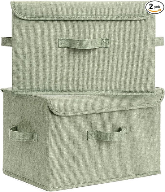 GRANNY SAYS Storage Bins with Lids, Decorative Storage Boxes, Clothes Stoarge Bins, Shelf Baskets, Closet Storage Bins for Clothing, Collapsible Storage and Organization, Sage Green, Large, 2-Pack