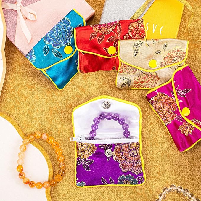 OceeK Travel Jewelry Case,Jewelry Silk Purse Pouch Gift Case, for Women Teen Girl Gifts,Color,Small,12 Pack
