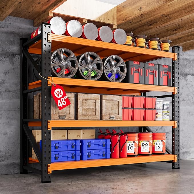 48" W Garage Storage Shelves Heavy Duty, 3000LBS Metal Shelving Units, 4 Tier Tall Metal Shelving, 24" Deep Steel Shelf Rack , Adjustable Utility Standing Shelf for Warehouse/Shop 48"W x 24"D x 70"H
