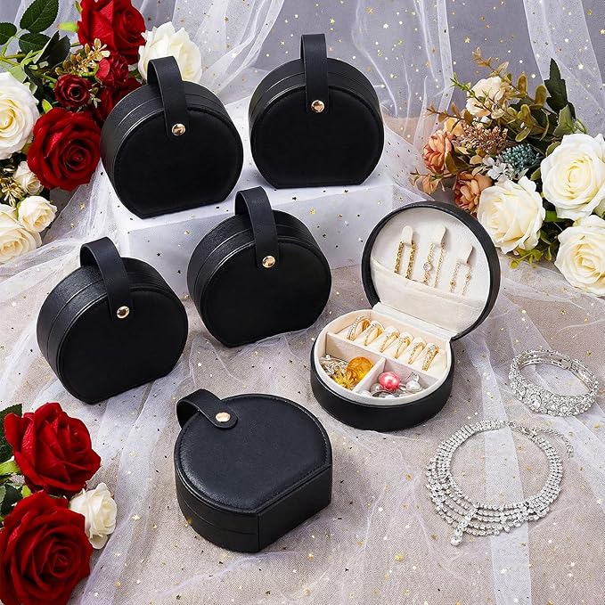 MAQUITA 10 Pack Travel Jewelry Case Mini Leather Bridesmaid Jewelry Gift Box Bulk, Half Moon Design, Detachable Handle, Small Earring Storage Organizer for Women Girls Bridesmaid Proposal Gifts