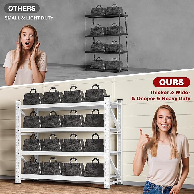 48" Wide Heavy Duty Garage Shelving Units,3000LBS 24 Deep Storage Shelves,White Metal Garage Shelves,Large Storage Rack,Steel Shelf,Industrial Shelving for Shop,Warehouse,48" W x 24" D x 70" H