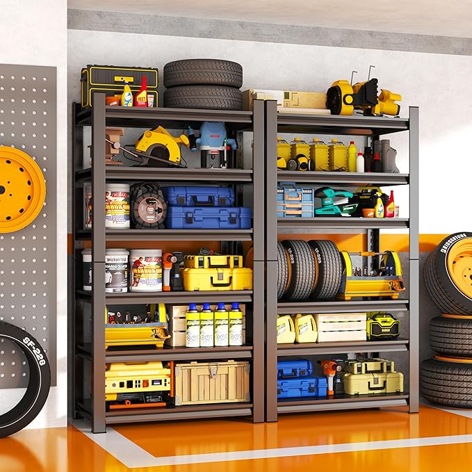 Garage Shelving,6-Tier Heavy Duty Shelving, 3500 lbs Capacity Garage Storage Shelves, Industrial Shelves for Heavy Tools and Equipment, Ideal for Garage, Basement, Black 82" H x 46" W x 18" D