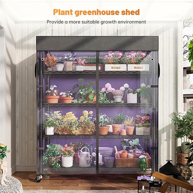 REIBII 72.8" H Storage Shelves with Cover & Wheels, Wire Shelving Heavy Duty Metal Shelving for Pantry Kitchen Garage, Storage Rack Shelf Shelving for Commercial Industrail, 35" W*16" D*72.8" H