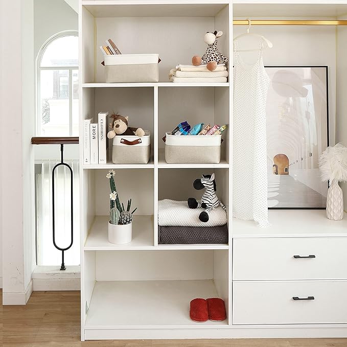 OrganiHaus Small Fabric Storage Baskets 6 Pack, 12x8in Cloth Storage Bins for Shelves, Small Baskets for Organizing Pantry Closet, Canvas Shelf Baskets, Beige/Off-White
