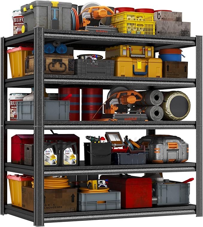 63"H-47"W Garage Shelving Unit 3000LBS Storage Shelves heavy duty adjustable meta1 shelf 5 tier storage rack for Basement, Warehouse, Pantry, Closet, Kitchen 63" H x 47.3" W x 23.6" D, Black
