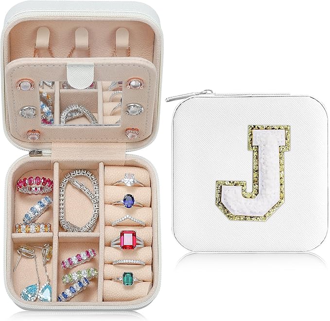 Parima Sister Birthday Gift Ideas - Travel Jewelry Case for Women Girls, Sisters Gifts from Brother| Birthday Gifts for Soul Friends - Letter J, White