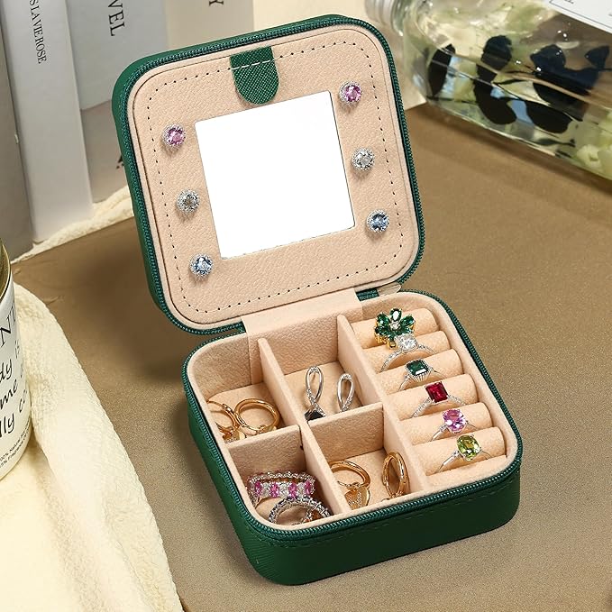 Parima Gifts for Grandkids Her - Trendy Travel Jewelry Case - Green Travel Jewelry Box | Birthday Gifts for Women Mom Gifts for Women - Letter A, Green