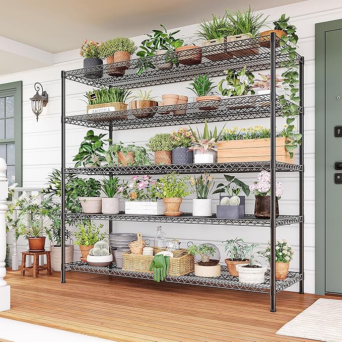 REIBII 55.5" W Storage Shelves 3200LBS Wire Shelving Unit 5 Tier Metal Shelving Heavy Duty Garage Shelving Metal Shelves for Storage Rack Adjustable Pantry Shelf, 55.5" W X 18''D X 71" H, 3PCS