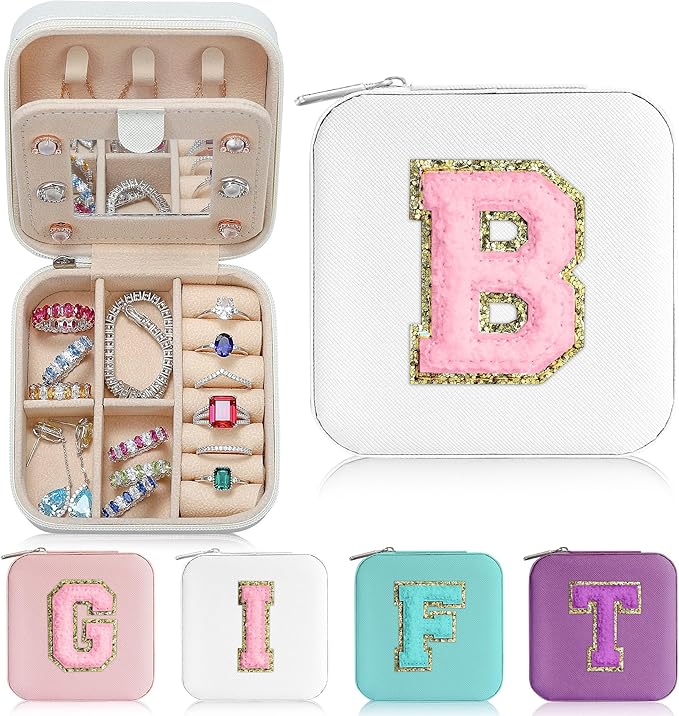 Parima Teen Girl Gifts Trendy Stuff for Girls, White Jewelry Box for Girl | Travel Must Have Jewelry Boxes for Teens | Birthday Gift for Teen Girls Graduation Travel Gift - Letter B, White