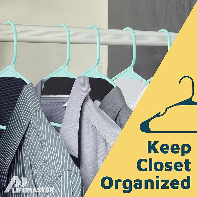 Lifemaster Plastic Clothes Hangers – Heavy Duty Hanger Set, for Organizing Clothes, Dresses, and Coat, Holds Up to 5 lbs, Space-Saving Hangers with Non-Slip Shoulder Grooves, Pack of 5, Aqua