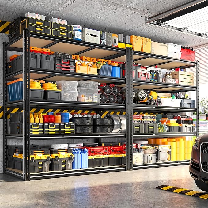 REIBII 48" W Garage Shelving 3080LBS Storage Shelves 5 Tier Heavy Duty Shelving Adjustable Garage Shelves for Basement, Warehouse, Commercial, Easy Assemble, 48" W x 72" H x 24" D, 2PC