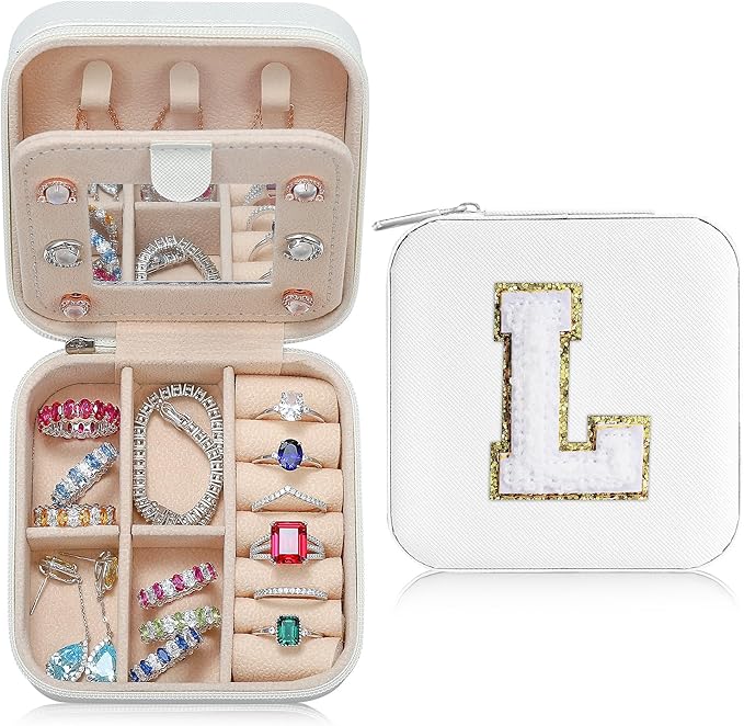 Parima Teacher Appreciation Gifts, Retirement Travel Gifts for Travel Jewelry Box | Teacher Birthday Gift | Retirement Gift for Women 2026 - Letter L, White