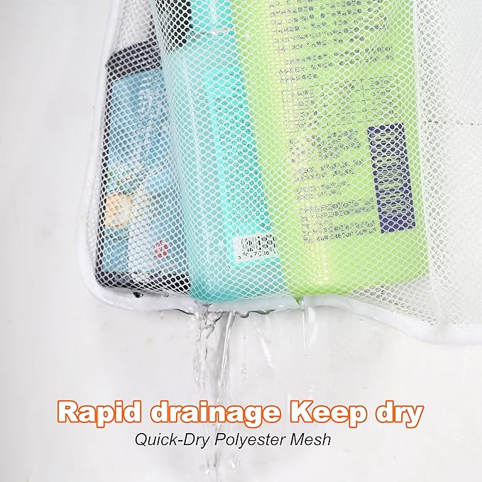 Mesh Shower Caddy Hanging, 7 Pockets Hanging Bathroom Organizer with Quick Dry Mesh, Portable, Can Store Soap, Loofah Shampoo and Cruise Ship Essentials, 17 Inch by 26 Inch, White, 2 Pack