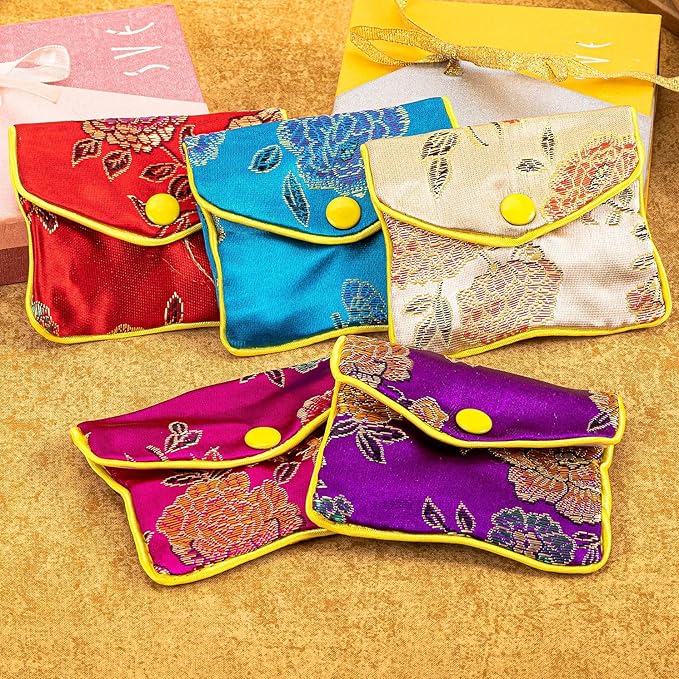 OceeK Travel Jewelry Case,Jewelry Silk Purse Pouch Gift Case, for Women Teen Girl Gifts,Color,Small,12 Pack