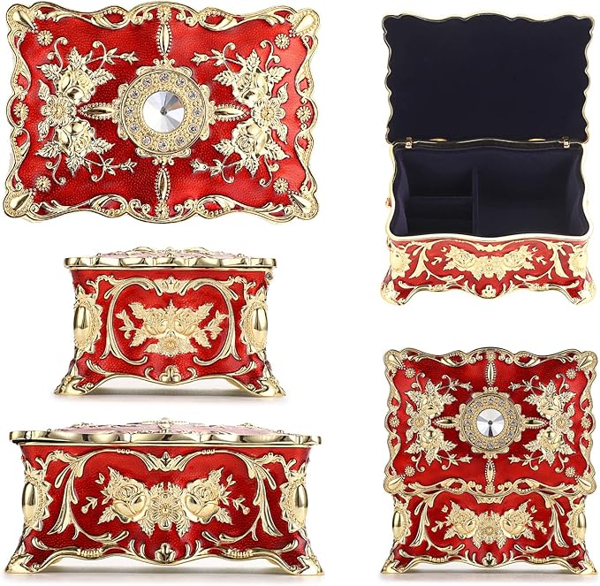 Hipiwe Hipiw Vintage Jewelry Organizer Box - Metal Trinket Storage Box Ornate Treasure Chest Box Jewelry Decorative box Keepsake Gift Box Case for Women,4.9"x3.4"x2.7"