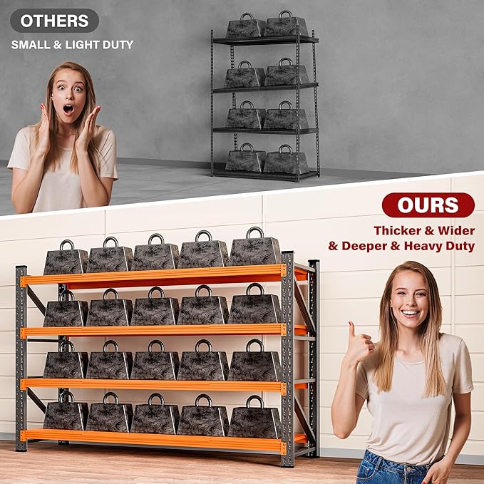 71.3" Wide Heavy Duty Garage Shelving Units,5000LBS Deep Storage Shelves,Orange Metal Garage Shelves,Steel Shelf,Large Storage Rack,Industrial Shelving for Shop,Warehouse,Basement,71.3"W x 24"D x 70"H