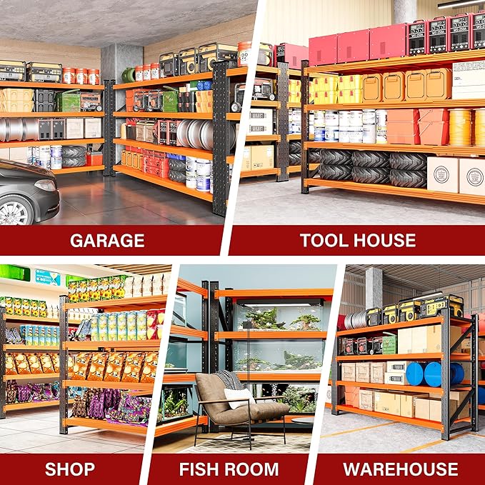 71.3" Wide Heavy Duty Garage Shelving Units,5000LBS Deep Storage Shelves,Orange Metal Garage Shelves,Steel Shelf,Large Storage Rack,Industrial Shelving for Shop,Warehouse,Basement,71.3"W x 24"D x 70"H