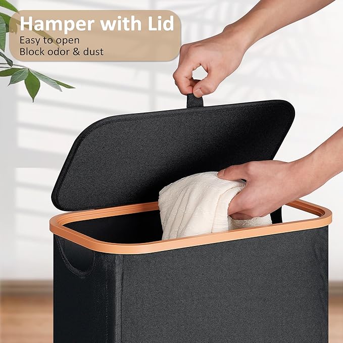 Vincona Slim Laundry Basket with Lid, Narrow Dirty Clothes Hampers for Laundry with Handle, Skinny Laundry Bin for Laundry Room, Dorm, Bedroom and Bathroom, 15.9 Gallon (60L) Black