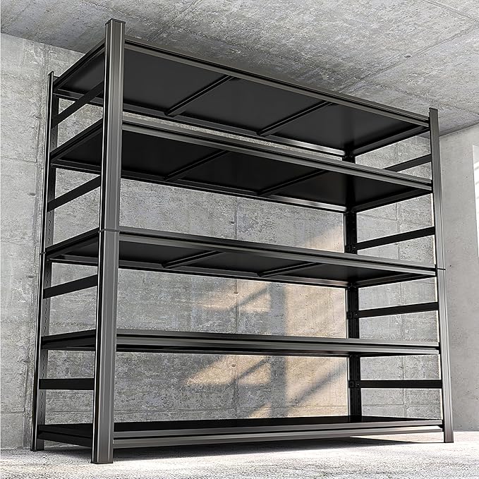 PRESTELION 87" H Garage Shelving 5 Tier Storage Shelves Heavy Duty 3800LBS Adjustable Shelf Unit Metal Garage Shelving for Warehouse Industrial Basement, 87" H x 48" W x 24" D, Black