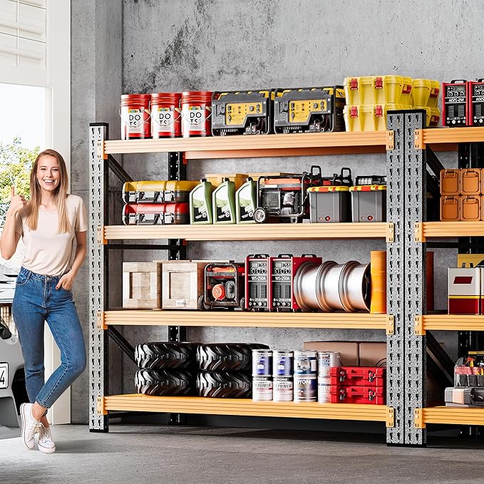 48" Wide Heavy Duty Garage Shelving Units,3000LBS Deep Storage Shelves,Orange Metal Garage Shelves,Large Storage Rack,Steel Shelf,Industrial Shelving for Shop,Warehouse,Basement,48" W x 24" D x 70" H