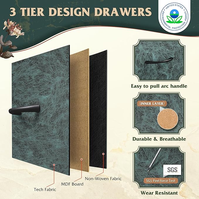 WLIVE Storage Organizer Unit with 11 Fabric Bins, Storage Drawers Organizer with Steel Frame, Tall Storage Tower Organizaton for Living Room, Hallway, Office, Vintage Green