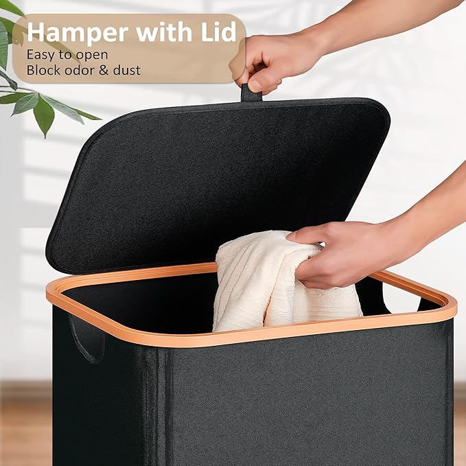 Vincona Slim Laundry Basket with Lid, Narrow Dirty Clothes Hampers for Laundry with Handle, Skinny Laundry Bin for Laundry Room, Dorm, Bedroom and Bathroom, 26.4 Gallon (100L) Black