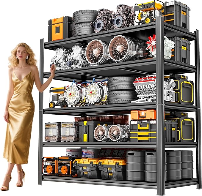 78" H Garage Shelving, 5 Tier Heavy Duty Metal Garage Storage Shelves, 3000 lbs Adjustable Standing Shelf and Double-Layer Posts for Garage,Warehouse,Basement, Kitchen,Thickened 78×40×18in