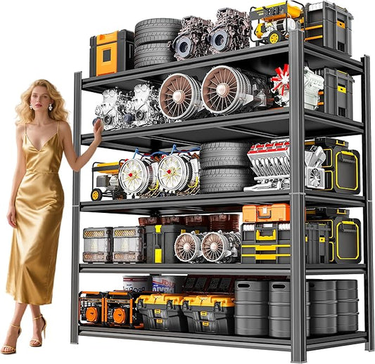78" H Garage Shelving, 5 Tier Heavy Duty Metal Garage Storage Shelves, 3000 lbs Adjustable Standing Shelf and Double-Layer Posts for Garage,Warehouse,Basement, Kitchen,Thickened 78×40×18in