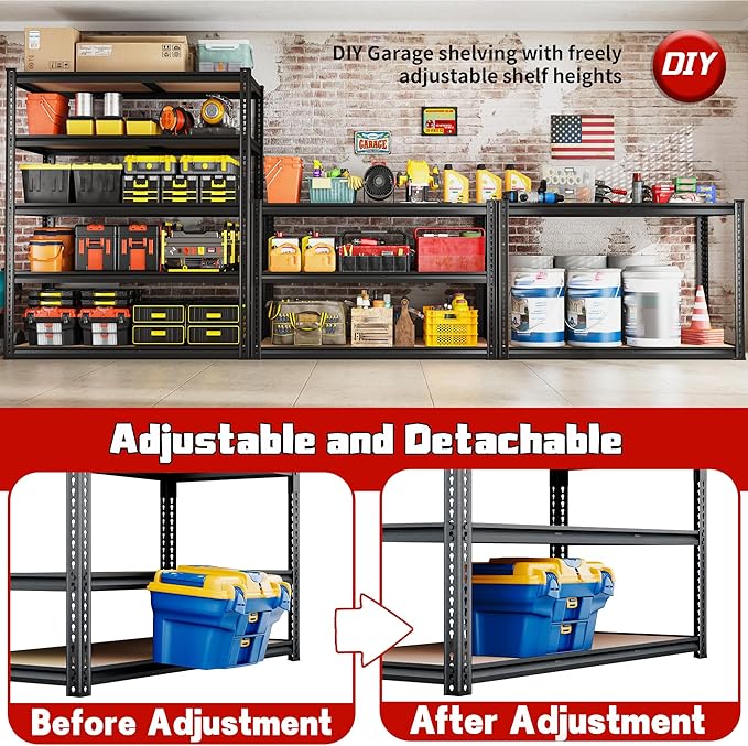 ROOMFAVE 40" W Garage Shelving 2300LBS Storage Shelves Adjustable Metal Shelving 5 Tier Garage Utility Rack Shelf for Warehouse, Pantry, Closet, Kitchen 72.2" H x 40" W x 20" D, Black,Gift