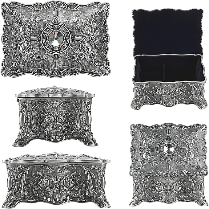 Hipiw Vintage Jewelry Organizer Box - Metal Trinket Storage Box Ornate Treasure Chest Box Jewelry Decorative box Keepsake Gift Box Case for Women,4.9"x3.4"x2.7"