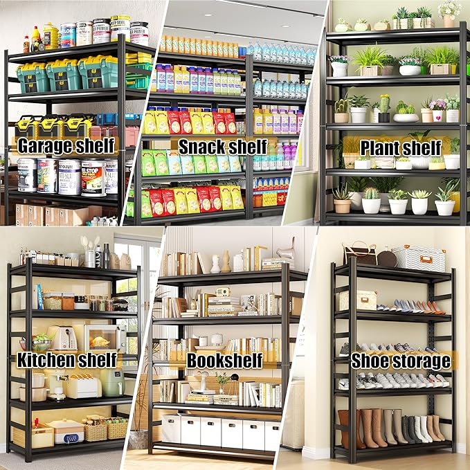 5-Tier Garage Shelving, 45''W*18''D*63''H Metal Storage Shelf ，2-in-1 Adjustable 3020 lbs Heavy Duty Unit Shelves, Upgraded Reinforced Double-Layer Columns for Basement Kitchen Pantry Rack
