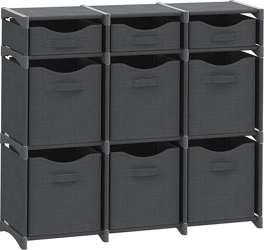 Cube Storage Organizer with Storage Bins Included - The Perfect Closet Organizers and Storage Solution. Includes 9 Storage Cubes, Great For Toy Storage, Closet Storage, Clothes Storage (Dark Grey)