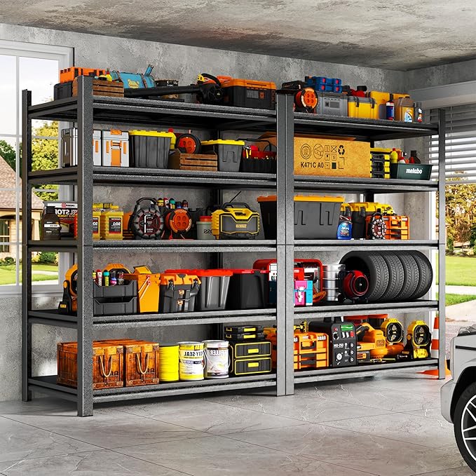 5-Tier Garage Shelving,77''H*40''W*16''D Metal Storage Shelf,2-in-1 Adjustable 3020 lbs Heavy Duty Shelves Unit,Upgraded Reinforced Double-Layer Columns for Garage Basement Kitchen Black