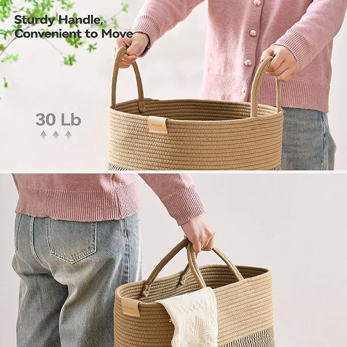 Nunsino Laundry Hamper 95L,Large Laundry Basket for Clothes,Decorative Storage Basket for Blankets,Cotton Rope Woven basket for bedroom,Dark Brown