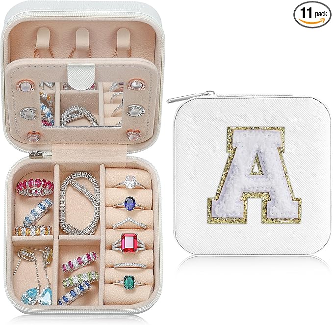 Parima Mothers Day Gifts - Gifts for Women Teens Kids Daughter Sister, 3 4 5 6 7 8 9 10 11 12 13 14 Year Old Girl Gift, Birthday Gift for Women Travel Jewelry Case Small Jewelry Box | Letter A, White