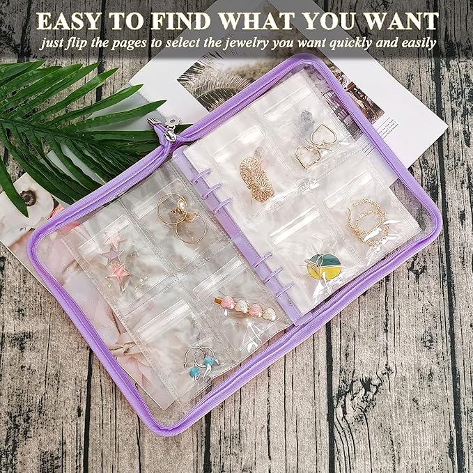 Earring Organizer Case Travel Jewelry Organizer Transparent Jewelry Storage Book for Necklace Bracelet Ring Holder with Small Clear Zippered Pouch