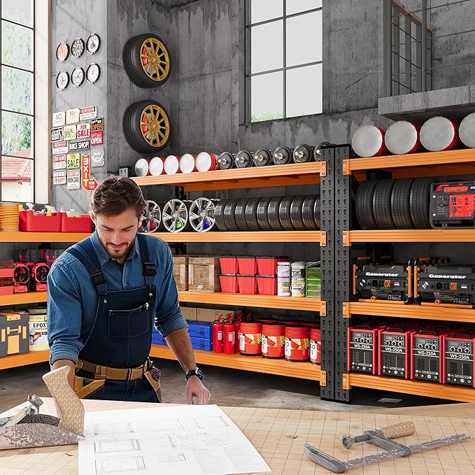 60" Wide Garage Shelving Heavy Duty, 24" Deep Large Storage Shelves, 4 Tier Tall Steel Industrial Shelving, 5000 LBS Adjustable Standing Shelf for Warehouse/Shop 60" W x 24" D x 70" H